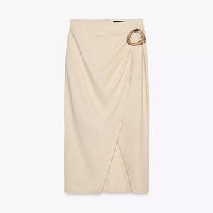 Zara Linen Buckle Midi Skirt